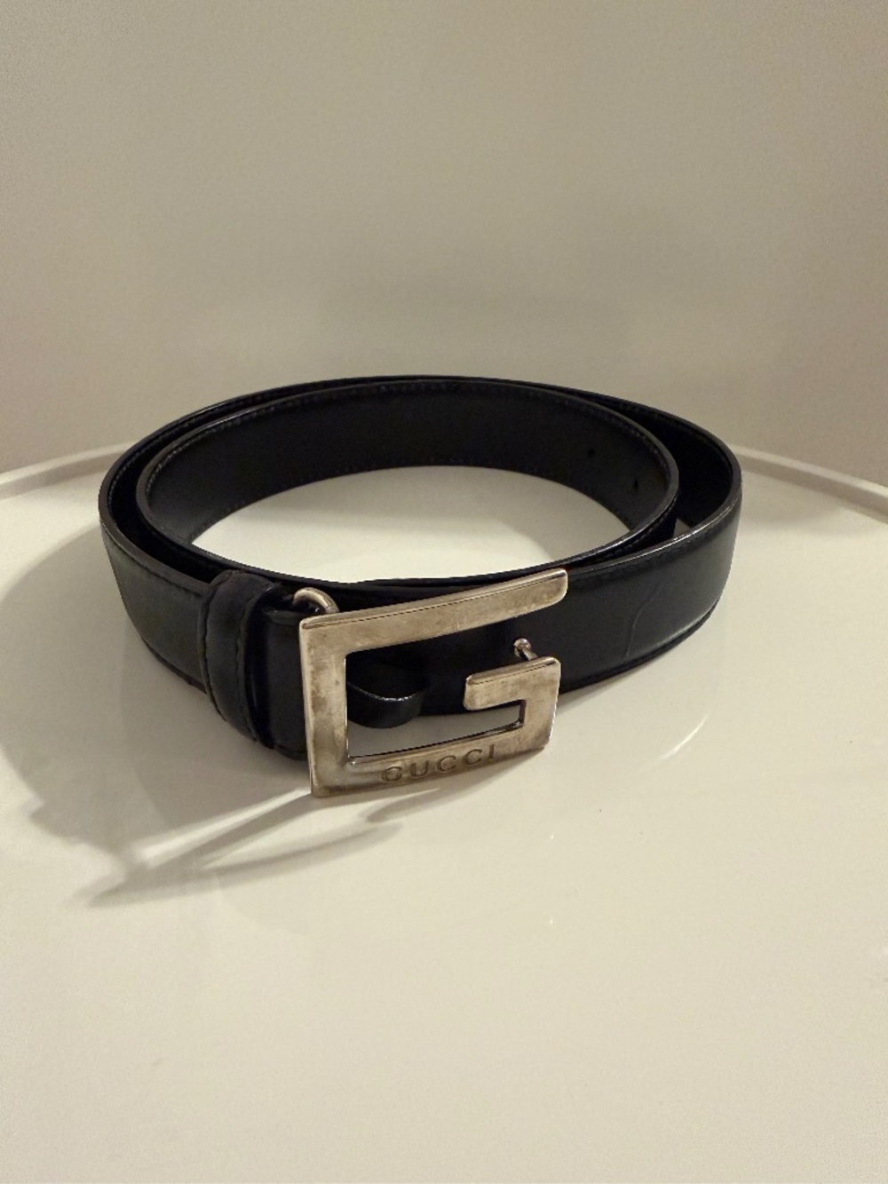 Genuine Gucci Vintage Black Leather G Buckle Belt Size 85/34 Made in Italy